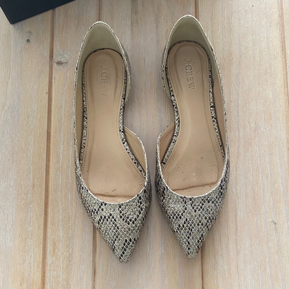 J. Crew Women's Metallic Snakeskin Pattern Flats - Picture 2 of 11